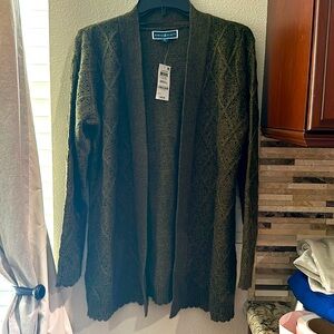 NWT Karen Scott, dark olive cardigan size small